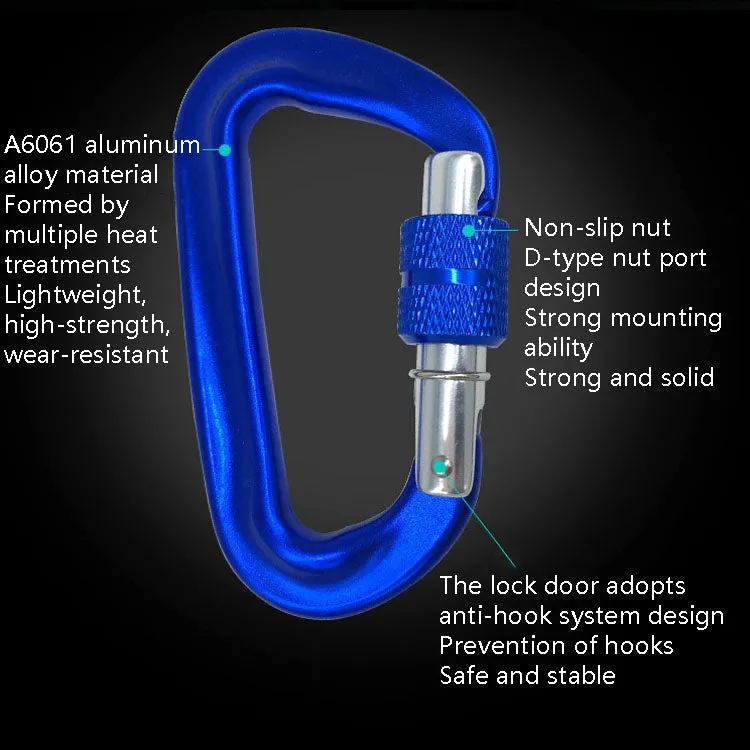 AD802N 8cm Aluminum Alloy Mountaineering Buckle D-Shaped Backpack Climbing Outdoor Hammock Safety Buckle, Color Random Delivery