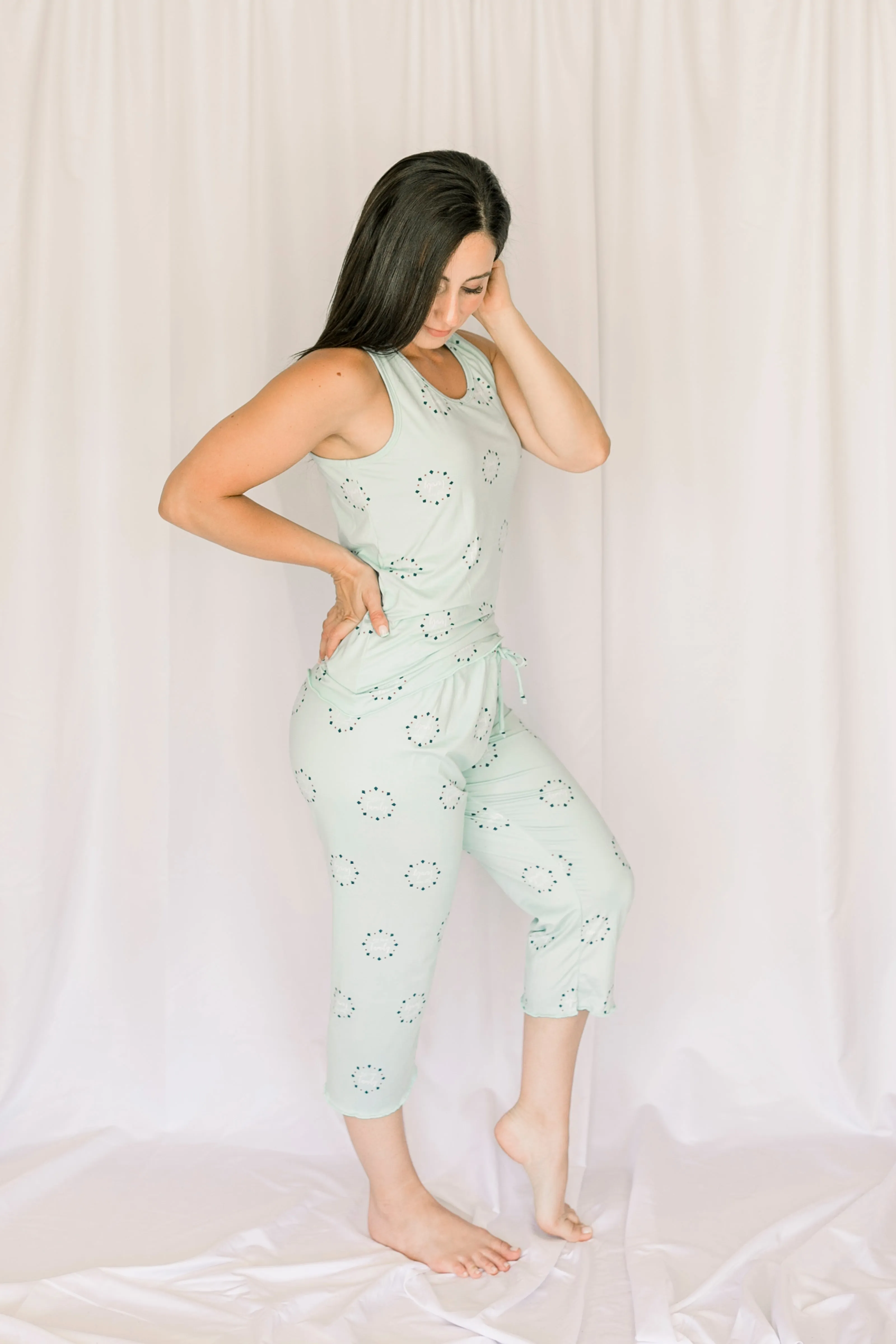 Cozy Teal Family Pajama Capris Set