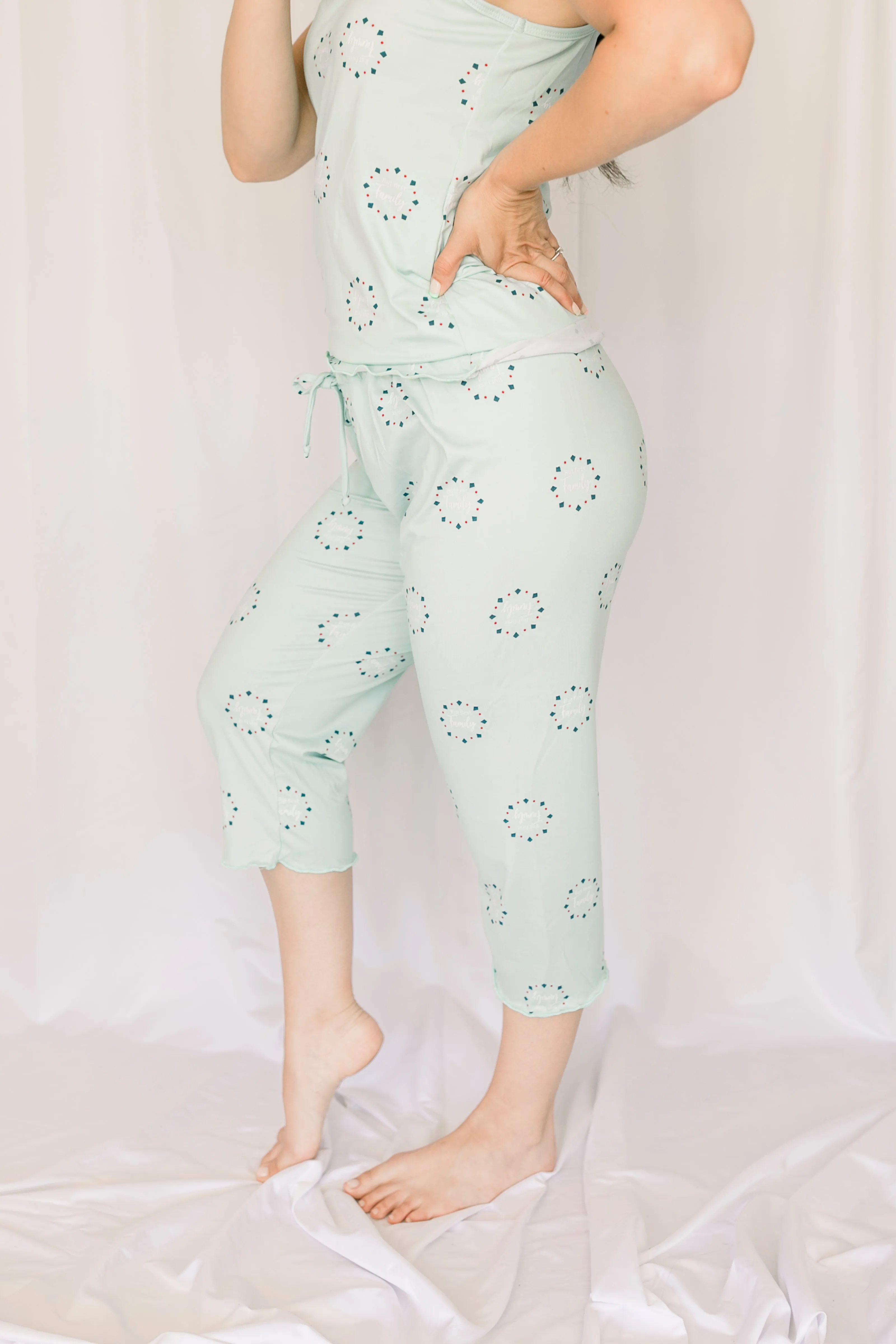 Cozy Teal Family Pajama Capris Set