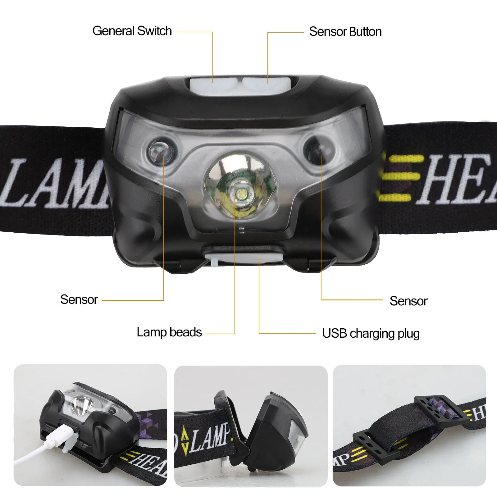 EEEKit Headlamp Flashlight, USB Rechargeable LED Head Torch, IPX4 Waterproof Multiple Modes Headlight with Adjustable Headband & Angle for Outdoors Camping Hiking Fishing Cycling Running Emergency