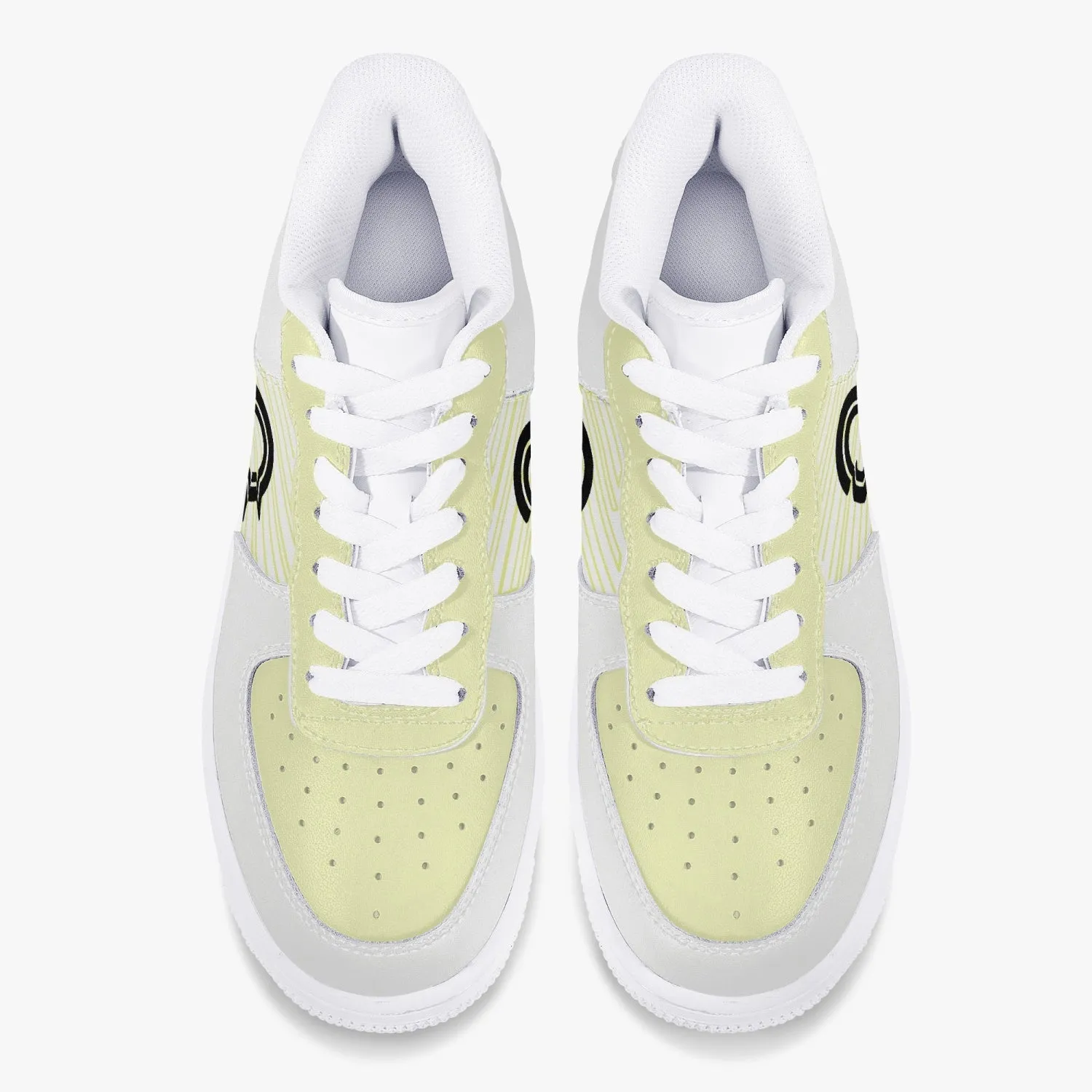 Low-Top Leather Sports Sneakers/ Yellow -Black logo