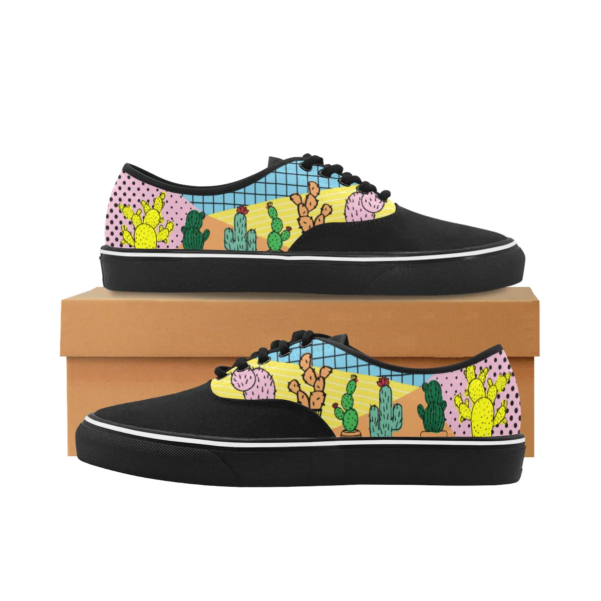 Men's Groovy Cactus Pop Art Print Canvas Low Top Shoes