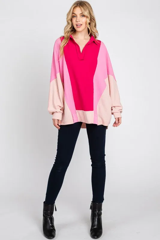 Pink Multi Colorblock Thermal Oversized Top