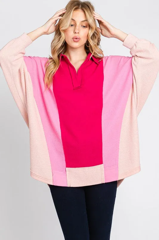 Pink Multi Colorblock Thermal Oversized Top