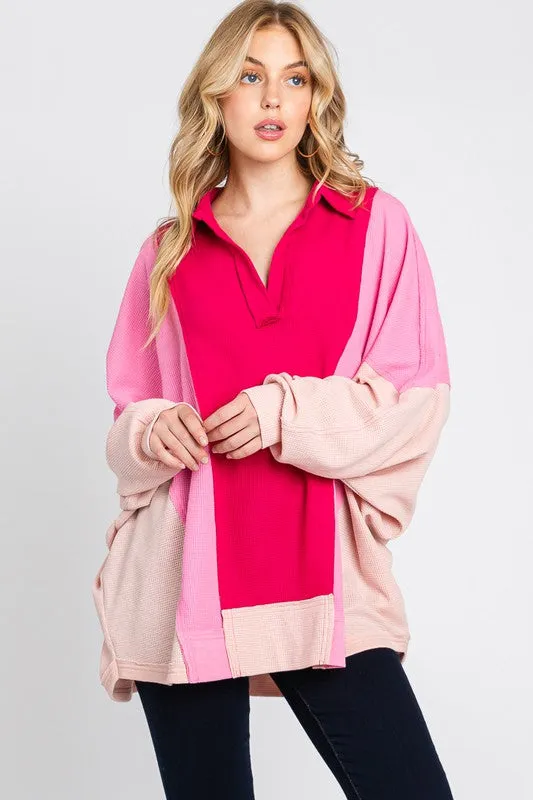 Pink Multi Colorblock Thermal Oversized Top