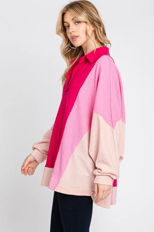 Pink Multi Colorblock Thermal Oversized Top