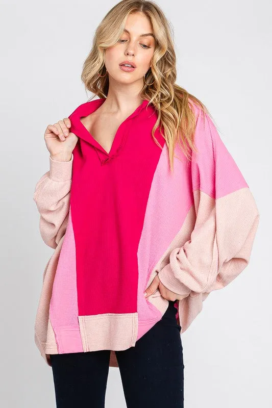 Pink Multi Colorblock Thermal Oversized Top