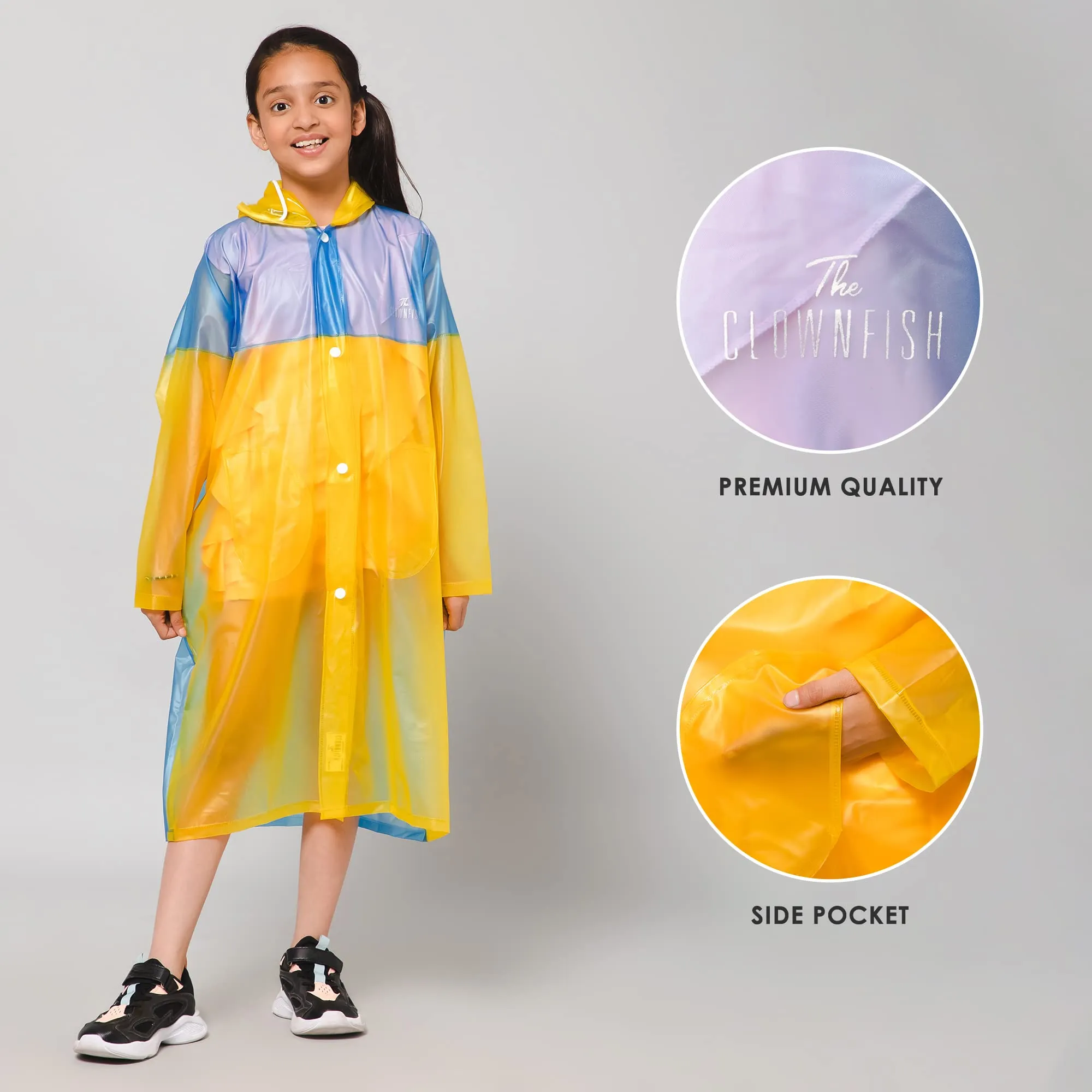 THE CLOWNFISH Puddle Jumper Series Unisex Kids Waterproof Single Layer PVC Longcoat/Raincoat with Adjustable Hood. Age-3-4 Years (Fluoroscent Pink)