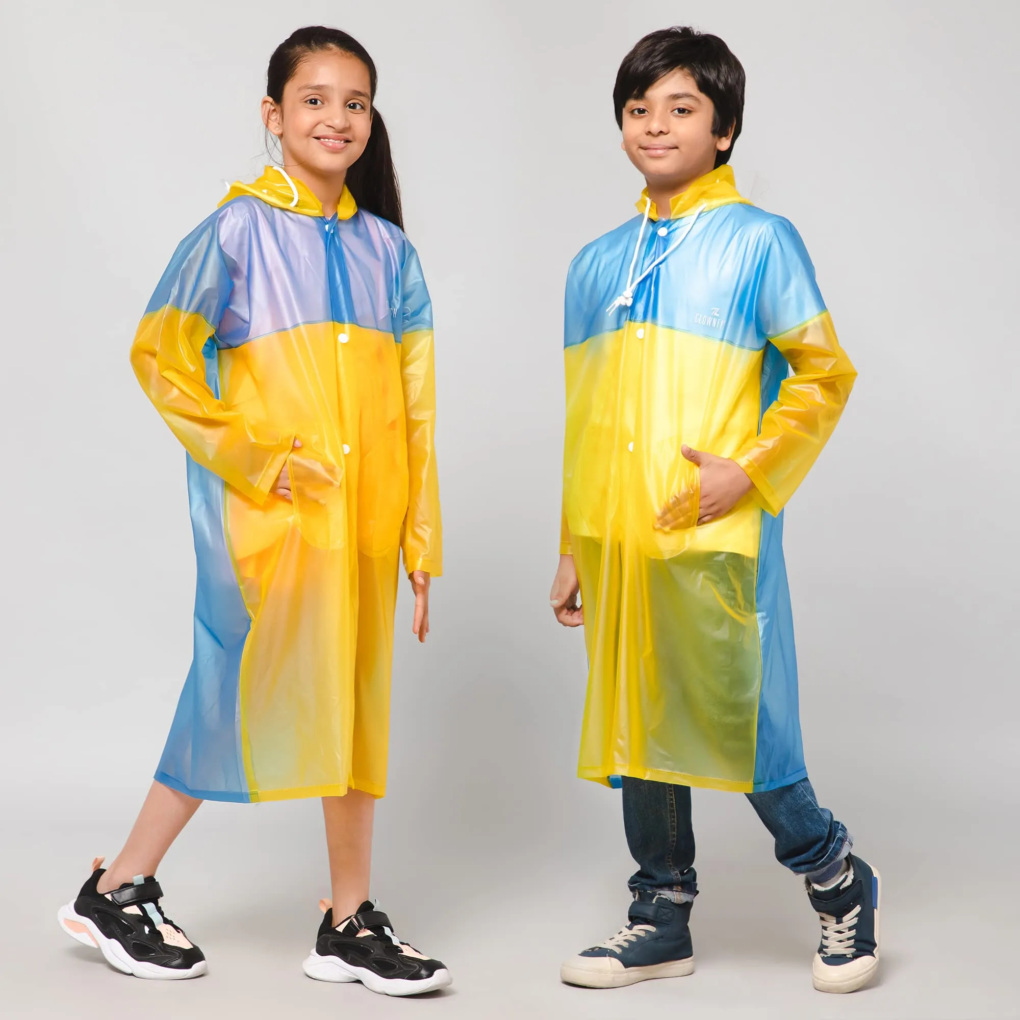 THE CLOWNFISH Puddle Jumper Series Unisex Kids Waterproof Single Layer PVC Longcoat/Raincoat with Adjustable Hood. Age-3-4 Years (Fluoroscent Pink)