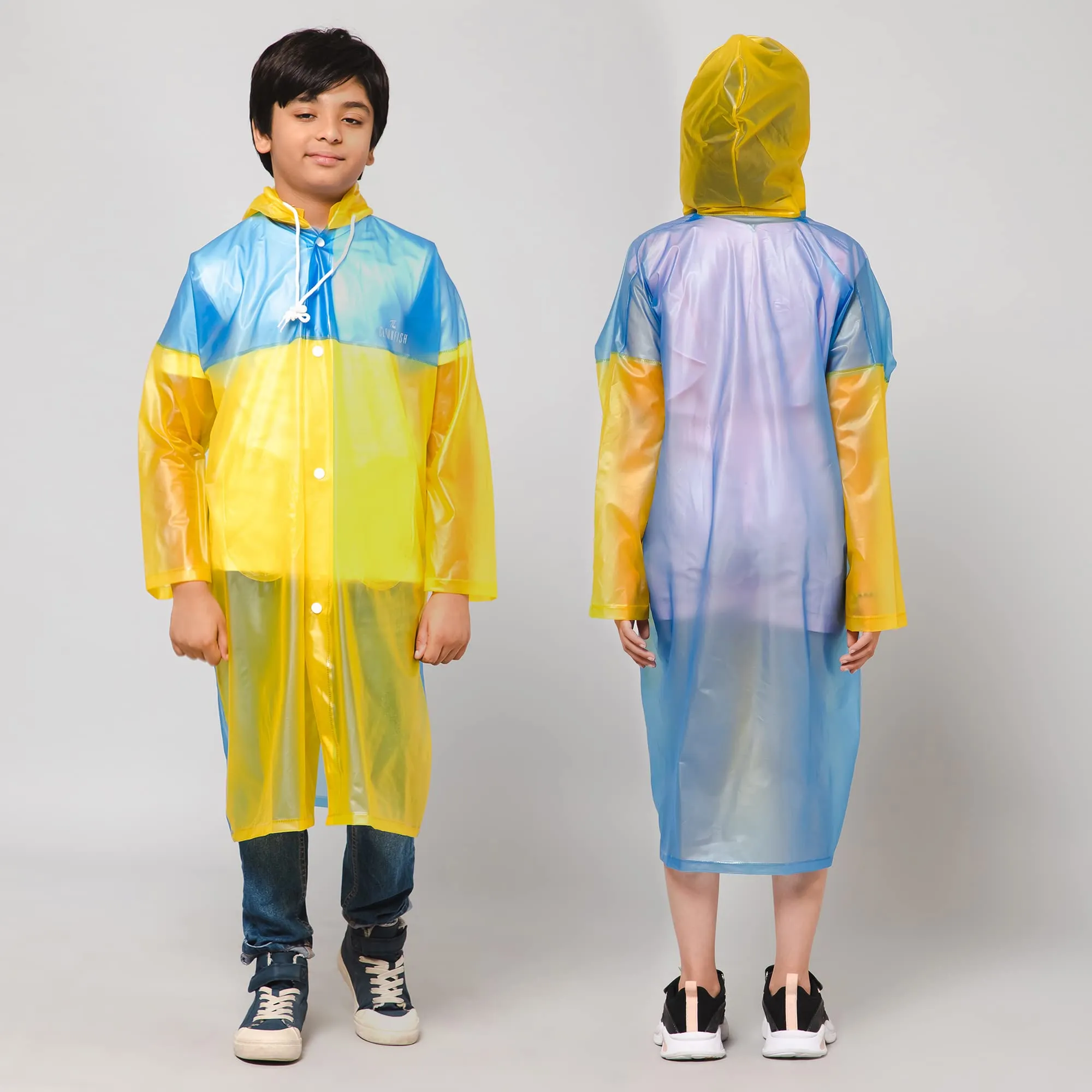 THE CLOWNFISH Puddle Jumper Series Unisex Kids Waterproof Single Layer PVC Longcoat/Raincoat with Adjustable Hood. Age-3-4 Years (Fluoroscent Pink)