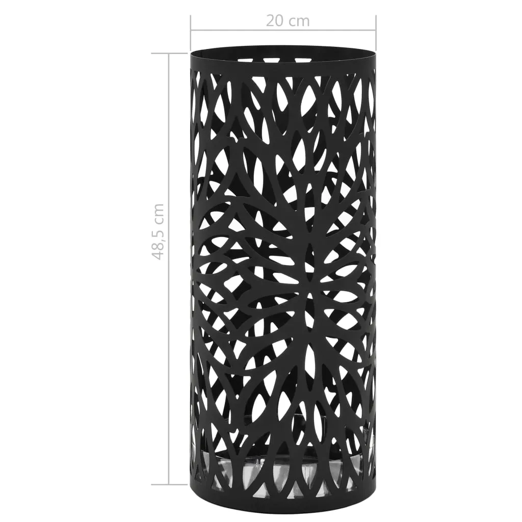 vidaXL Umbrella Stand Leaves Steel Black